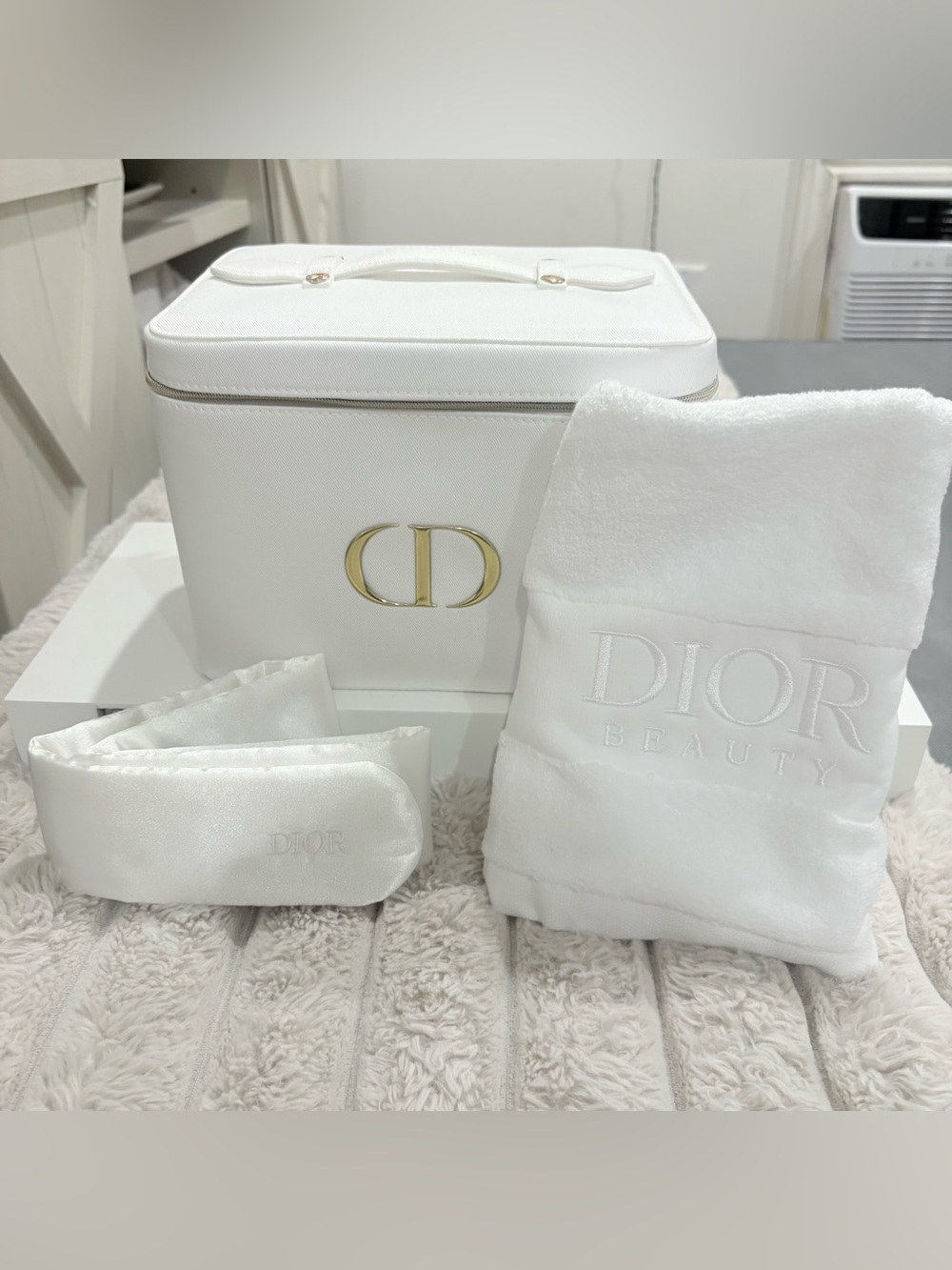 Dior White Vanity Case Set with Gold CD Accent